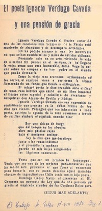 El poeta Ignacio Verdugo Cavada y una pensión de gracia.