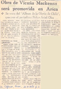 Obra de Vicuña Mackenna será promovida en Arica.