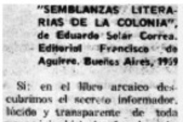 "Semblanzas literarias de la colonia".