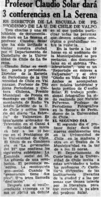 Profesor Claudio Solar dará 3 conferencias en La Serena.
