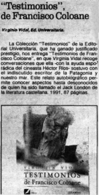"Testimonios", de Francisco Coloane.