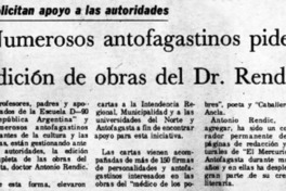 Numerosos antofagastinos piden edición de obras del Dr. Rendic.