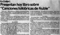 Presenta hoy libro sobre "Canciones folklóricas de Ñuble".