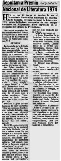 Sepultan a premio nacional de literatura 1973.