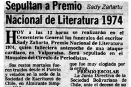 Sepultan a premio nacional de literatura 1973.