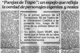 "Parejas de trapo": un espejo que refleja la verdad de personajes vigentes y reales