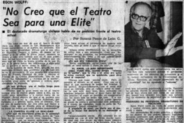 "No creo que el teatro sea para la elite" : [entrevistas]