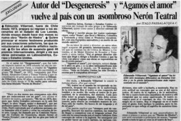Autor del "degenéresis" y "agamos el amor" vuelve al país con un asombreso Nerón teatral : [entrevistas]