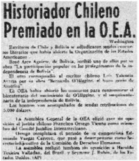 Historiador chileno premiado en la O.E.A.