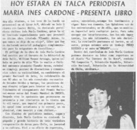 Hoy estara en Talca periodista María Inés Cardone - Presenta libro.