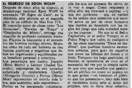 El regreso de Egon Wolff.