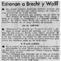 Estrenan a Brecht y Wolff.