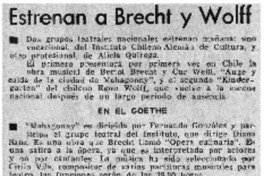 Estrenan a Brecht y Wolff.