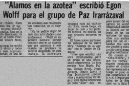 "Alamos en la azotea" escribió Egon Wolff para el grupo de Paz Irarrázaval.