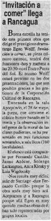 "Invitación a comer" llega a Rancagua.