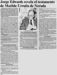 Jorge Edwards revela el testamento de Matilde Urrutia de Neruda : [entrevistas]