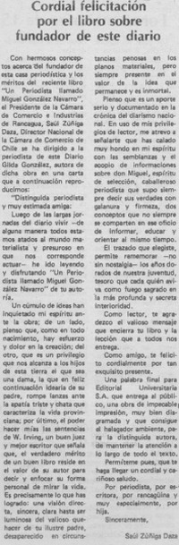 Cordial felicitación por el libro sobre fundador de este diario