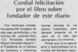 Cordial felicitación por el libro sobre fundador de este diario