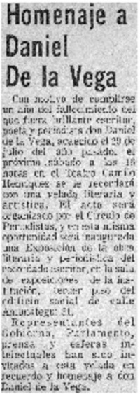 Homenaje a Daniel de la Vega.