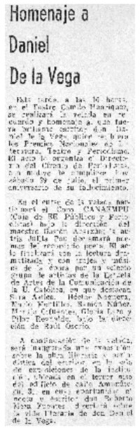 Homenaje a Daniel de la Vega.