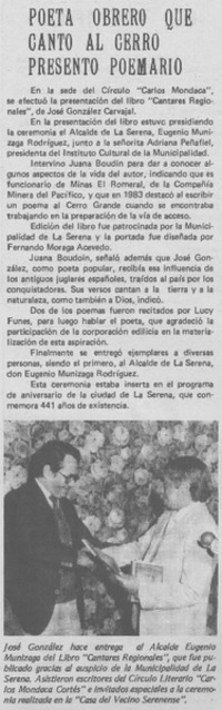 Poeta obrero que cantó al cerro presentó poemario.