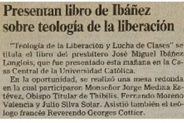 Presentan libro de Ibáñez sobr teología de la liberación.