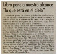 Libro pone a nuestro alcance "lo que está en el cielo".