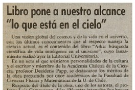 Libro pone a nuestro alcance "lo que está en el cielo".