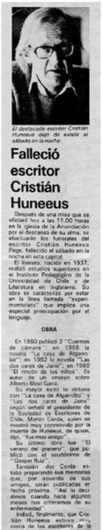 Falleció escritor Cristián Huneeus.