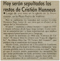 Hoy serán sepultados los restos de Cristián Huneeus.