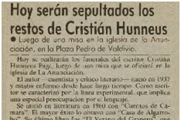 Hoy serán sepultados los restos de Cristián Huneeus.