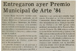Entregaron ayerpremio municipalde arte '84.