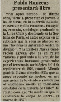 Pablo Huneeus presentará libro.