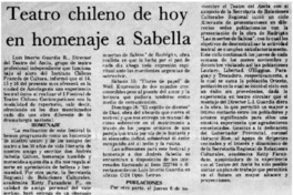 Teatro chileno de hoy en homenaje a Sabella.