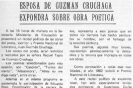 Esposa de Guzmán Cruchaga expondrá sobre obra poética.
