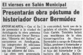 Presentarán obra póstuma de historiador Oscar Bermúdez.