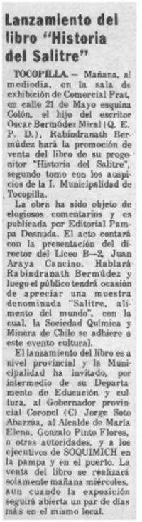 Lanzamiento del libro "Historia del salitre".
