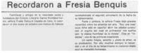Recordaron a Fresia Benquis.