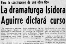 La dramaturga Isidora Aguirre dictará curso.