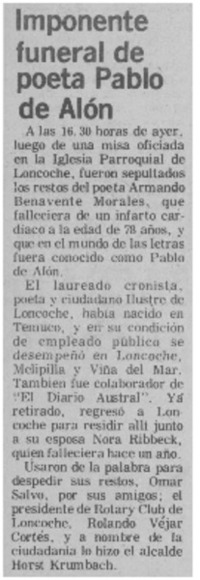 Imponente fuenral de poeta Pablo de Alón.