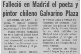 Falleció en Madrid el poeta y pintor chileno Galvarino Plaza.