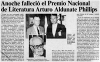Anoche falleció el Premio Nacional de Literatura Arturo Aldunate Phillips.