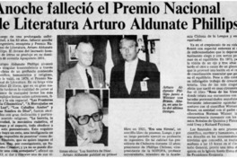 Anoche falleció el Premio Nacional de Literatura Arturo Aldunate Phillips.