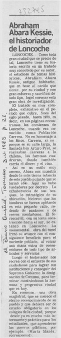 Abraham Abara Kessie, el historiador de Loncoche