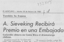 A. Sieveking recibirá Premio en una embajada.