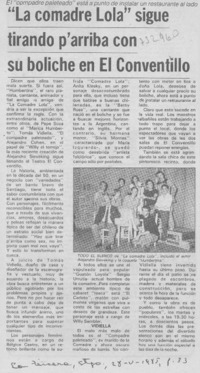 La comadre lola" sigue tirando p'arriba con su boliche en El Conventillo.