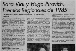 Sara Vial y Hugo Pirovich, premios regionales de 1985.