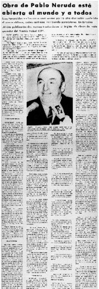 Obra de Pablo Neruda está abierta al mundo y a todos.