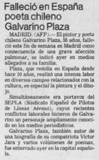 Falleció en España poeta chileno Galvarino Plaza.