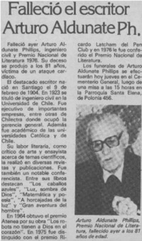 Falleció el esritor Arturo Aldunate Ph.